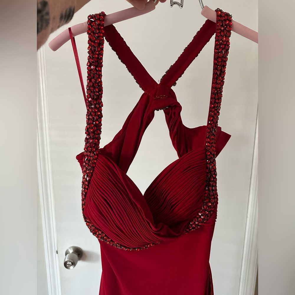 Red sexy fitted Jovani prom or formal gown. Stretchy material, comfortable